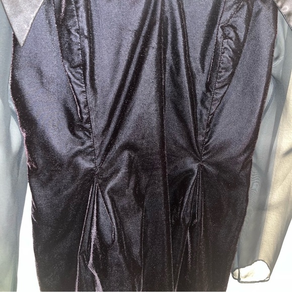 LA Glo red tinted black velvet sweetheart mini dress mesh sleeves size 11/12 - Picture 5 of 11